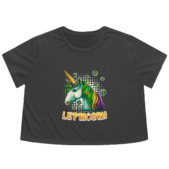 Lepricorn St. Patrick's Day Unicorn Women Flowy Cropped Tees