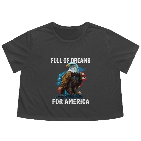 Full Of Dreams For America 4th of July Patriotic Flowy Cropped Tees