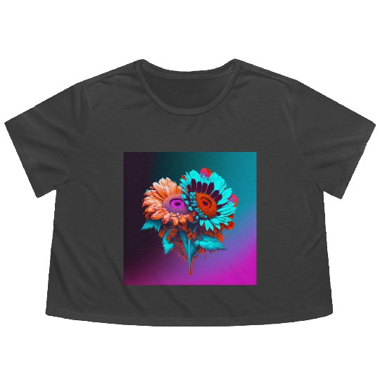 Blue and Orange Love Blooms Flowy Cropped Tees