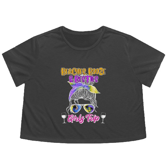 Beaches Booze Besties Girls Trip Spring Break Flowy Cropped Tees