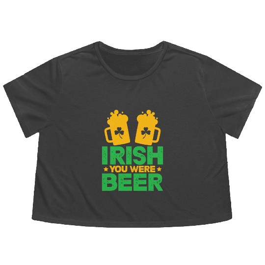 Irish You Were Beer St Patricks Day Shamrock Funny Flowy Cropped Tees