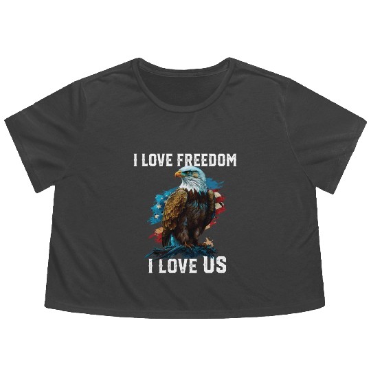 I Love Freedom I Love US American Bald Eagle Flowy Cropped Tees