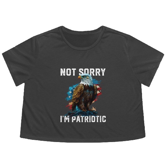 Not Sorry I'm Patriotic American Bald Eagle Flowy Cropped Tees