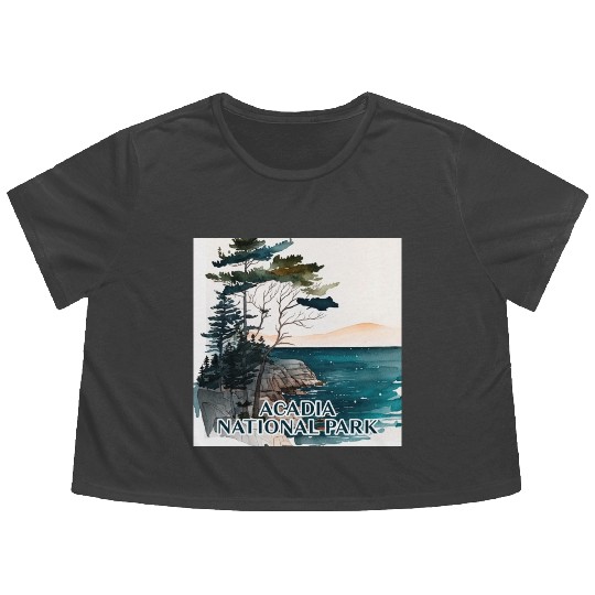 Acadia National Park Watercolor Flowy Cropped Tees