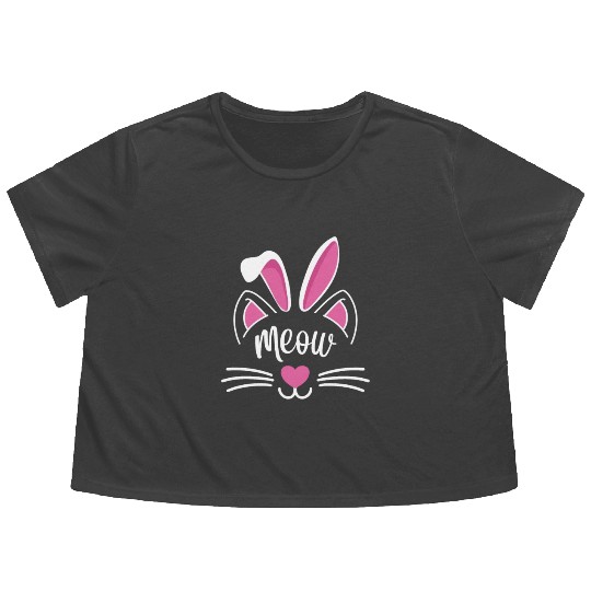 Happy Easter Motif Easter Eggs Funny Easter Bunny Flowy Cropped Tees