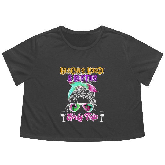Beaches Booze Besties Girls Trip Spring Break Flowy Cropped Tees