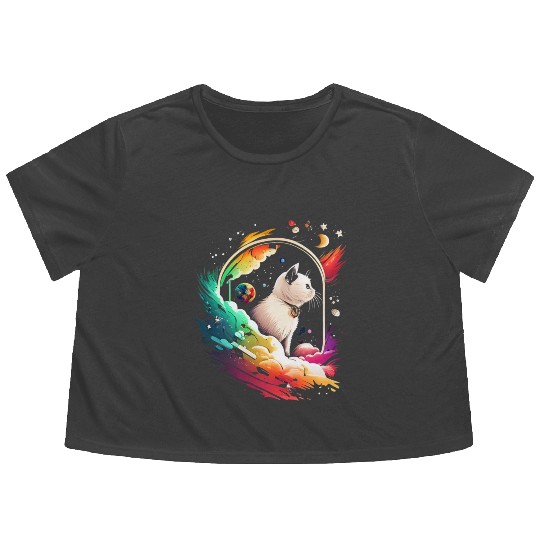 Space Cat on Galaxy Cat Lover Flowy Cropped Tees