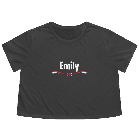UK Flag Emily England Girl British Birthday Name Flowy Cropped Tees