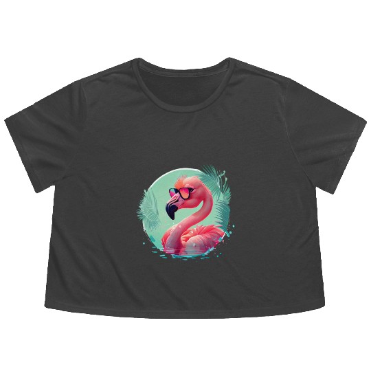 Retro Sunset Pink Flamingo Summer Design Flamingo Flowy Cropped Tees
