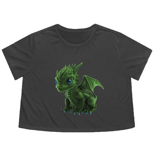 green baby dragon Flowy Cropped Tees