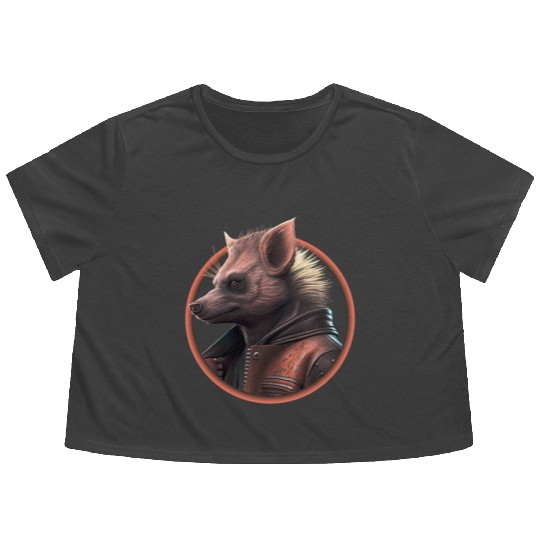 Punk hyena with leather jacket Flowy Cropped Tees