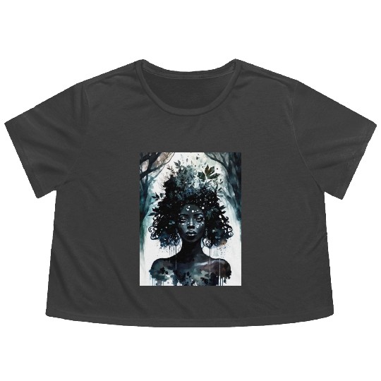 Black Nature Goddess - African American, Woodland Flowy Cropped Tees