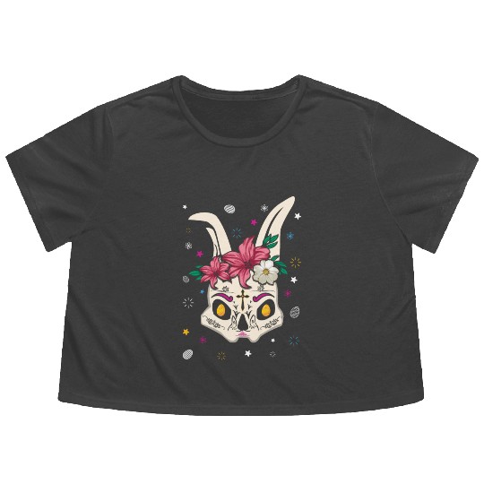 El Dia De Los Muertos Happy Easter Sunday Bunny Flowy Cropped Tees