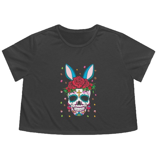 Happy Easter Sunday Dia De Los Muertos Flowy Cropped Tees