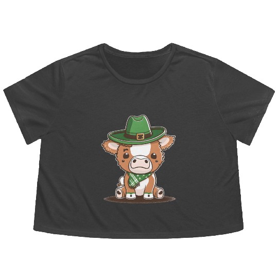 Kawaii cow with scarf St. Patrick's Day Flowy Cropped Tees