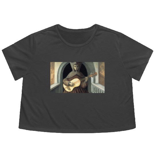 boy playing guitar painting style Remedios Varo 4 Flowy Cropped Tees