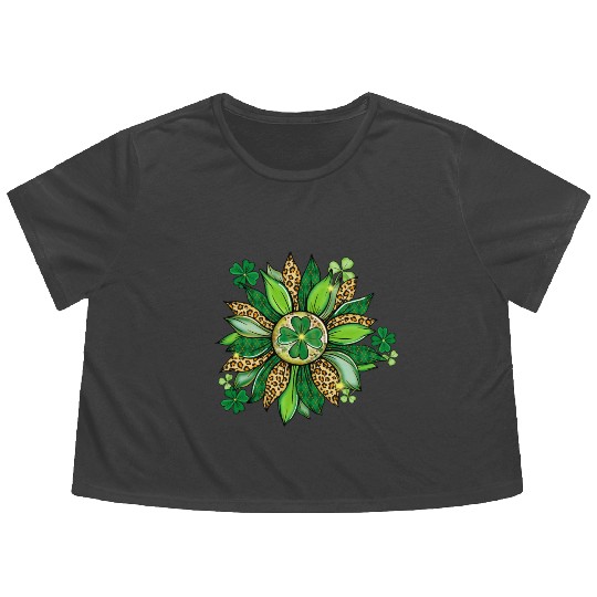 Sunflower Green With Leopard Flowy Cropped Tees