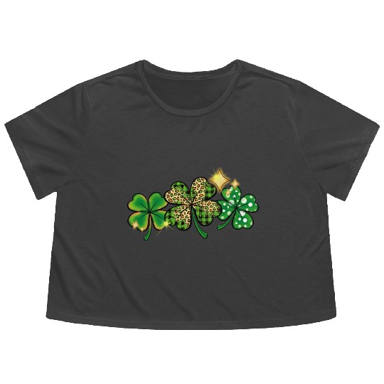 Happy Patricks Day With Leaf Green And Leopard Flowy Cropped Tees
