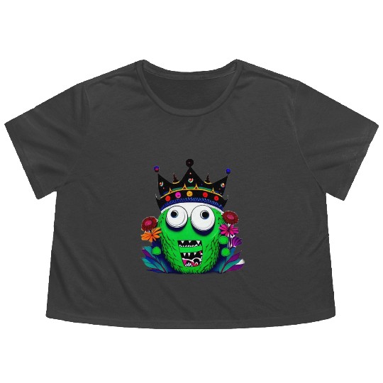 Monster Royalty A Green Beast with a Crown Flowy Cropped Tees