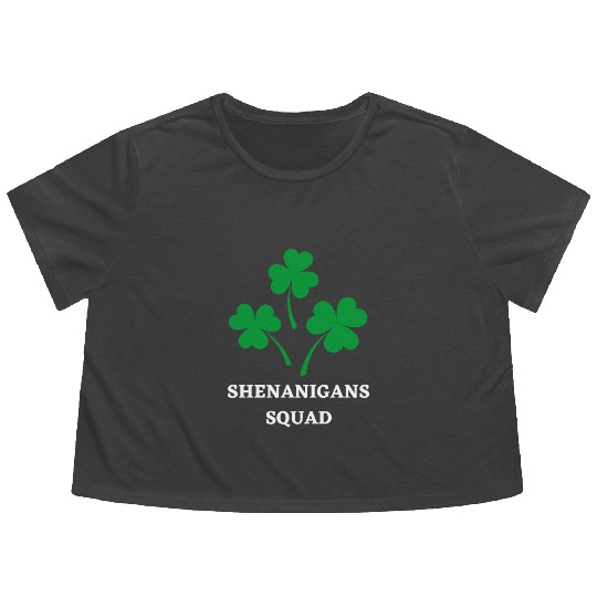 Shenanigans Squad Funny St Patricks Day Shamrock Flowy Cropped Tees