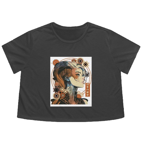 Japanese Aesthetic Steampunk Futuristic Anime Girl Flowy Cropped Tees