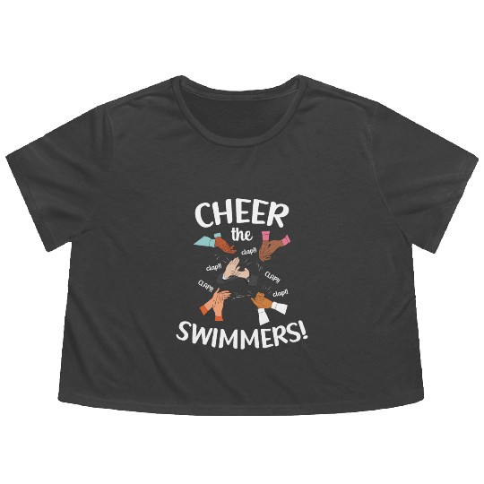Cheer The Swimmers Clapping Hands Pool Sports Flowy Cropped Tees