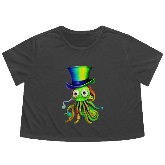 A Splash of Color A Watercolor Rainbow Octopus Flowy Cropped Tees