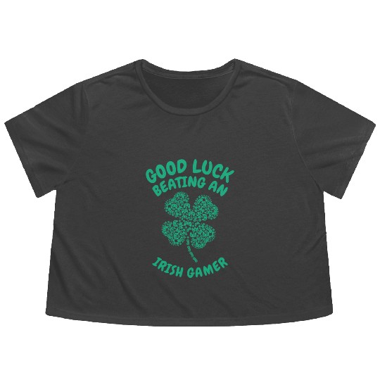 St. Patrick's Day Gaming Shamrock Gamer Video Flowy Cropped Tees