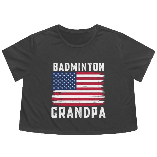 Badminton Grandpa American Flag July Flowy Cropped Tees