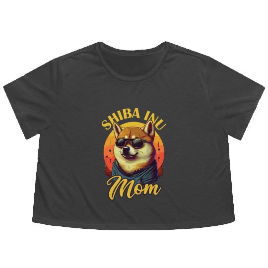 Retro Shiba Inu Mom Funny Dog Pet Owner Flowy Cropped Tees