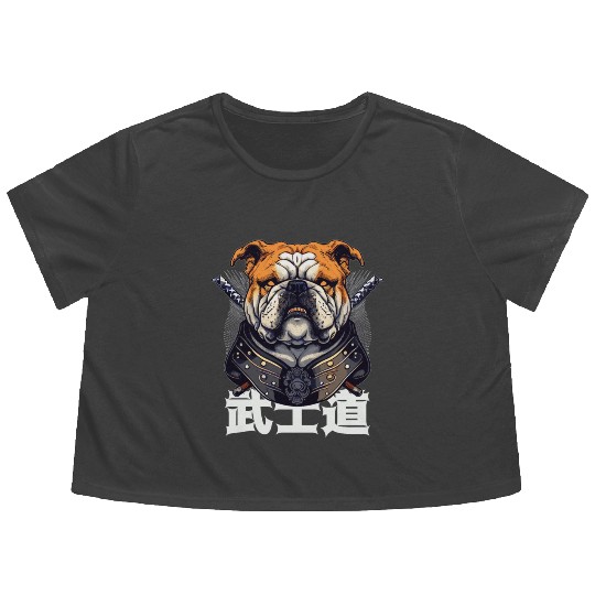 Japanese Samurai Bushido Bulldog Katana Pet Dog Flowy Cropped Tees