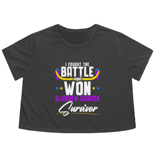 Fought The Battle And Won Bladder Cancer Survivor Flowy Cropped Tees