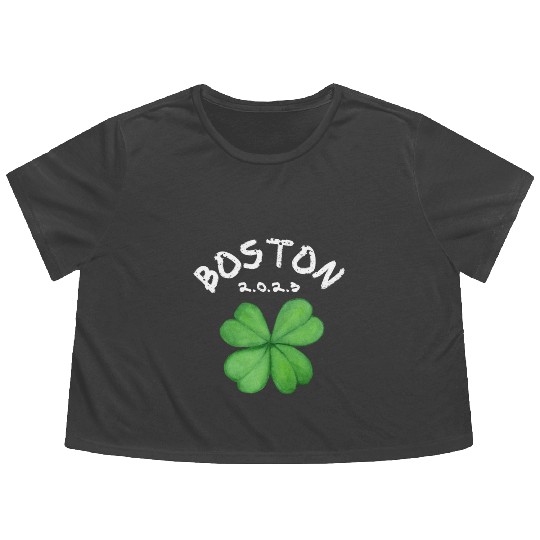 Vintage Shamrock Boston USA St Patricks Day Green Flowy Cropped Tees
