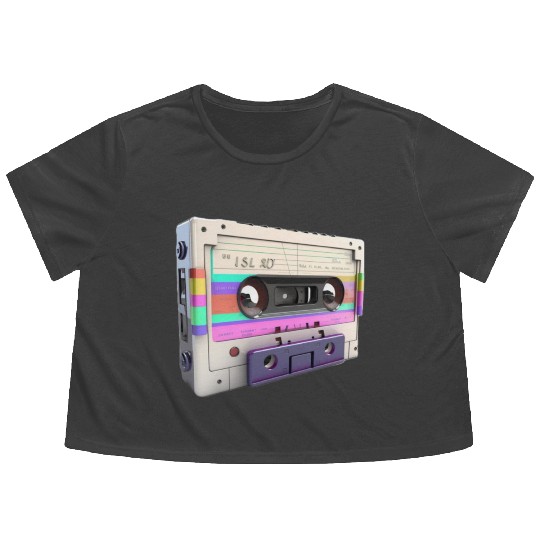 80s Music Cassette Tape : 3D, Neon, 80s songs Flowy Cropped Tees