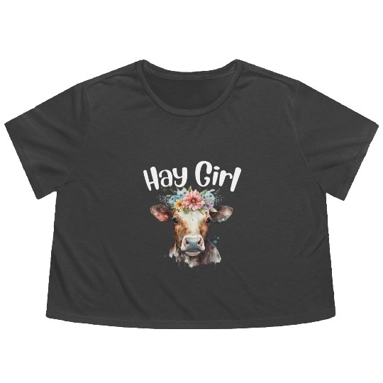 Hay Girl Farmer Gift Cattle Cow Lovers Flowy Cropped Tees
