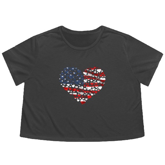 Patriotic America USA Flag 4th Of July American Flowy Cropped Tees