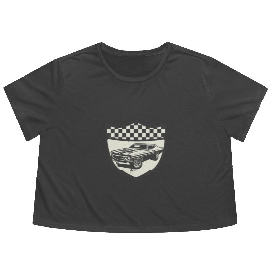 Racing Car Muscle Car Logo Motorsports Flowy Cropped Tees