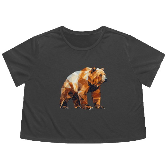 Geometric Bear Head Abstract Polygonal Wild Animal Flowy Cropped Tees