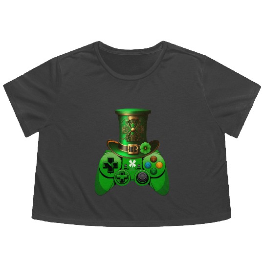 St Patricks Day Video Game Flowy Cropped Tees | Gamer Leprechau