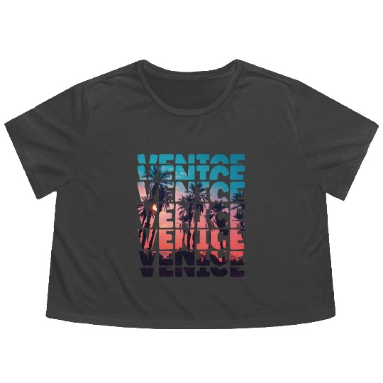 Venice Beach California Vacation Ocean Palm Tree Flowy Cropped Tees