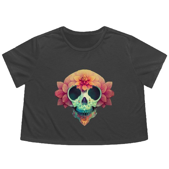Floral Skull Candy Flowy Cropped Tees