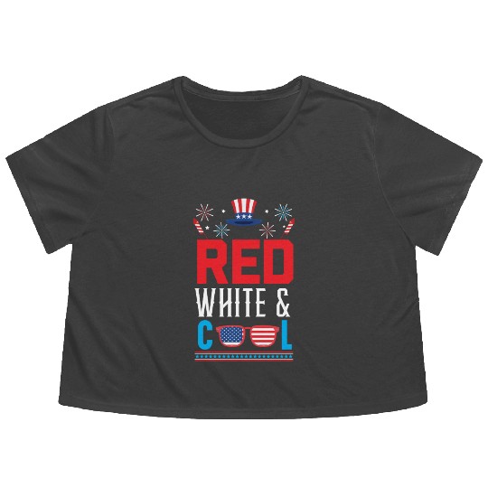 Red White And Blessed America USA Flag 4th Of July Flowy Cropped Tees