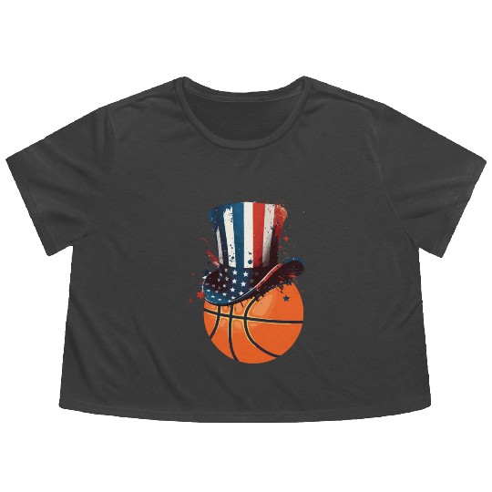 Patriotic America USA Flag 4th Of July Basketball Flowy Cropped Tees