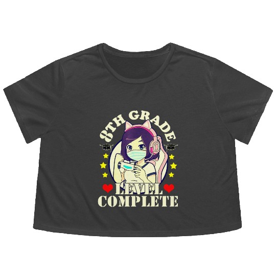 8th Grade Graduation Girl Loves Anime Gaming Face Flowy Cropped Tees