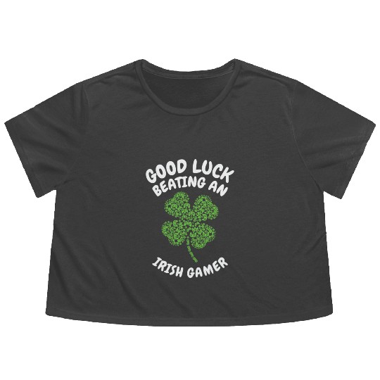 St. Patrick's Day Gaming Shamrock Gamer Video Flowy Cropped Tees