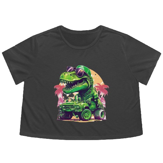 St Patricks Day Dinosaur Monster Truck Trex Flowy Cropped Tees