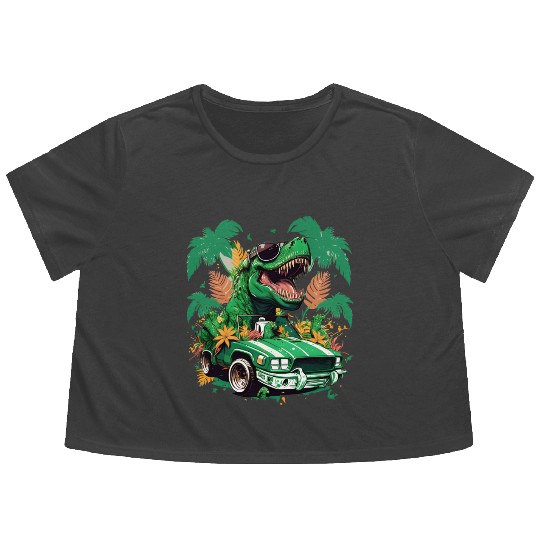 St Patricks Day Dinosaur Monster Truck Trex Flowy Cropped Tees