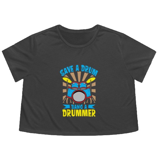 Drummer Drums Music Drum Set Drumming Flowy Cropped Tees