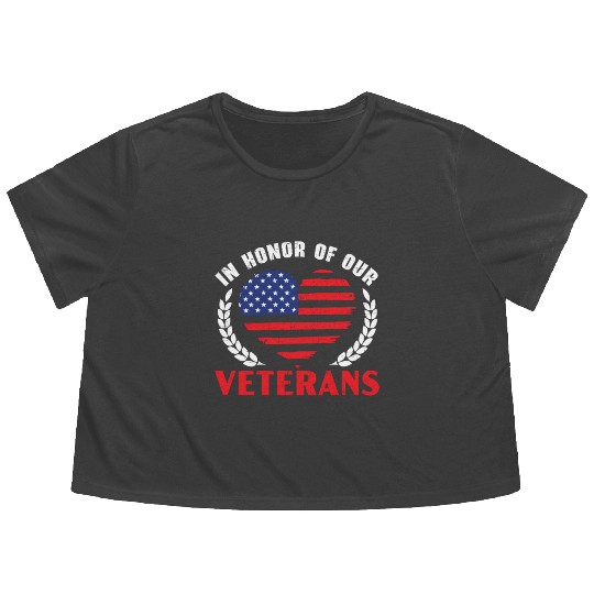Patriotic Veteran USA Flag American Memorial Day Flowy Cropped Tees