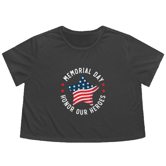 Patriotic Veteran USA Flag American Memorial Day Flowy Cropped Tees
